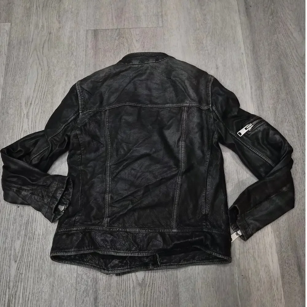 All Saint Distressed Black Sheep Leather Jacket Size XS